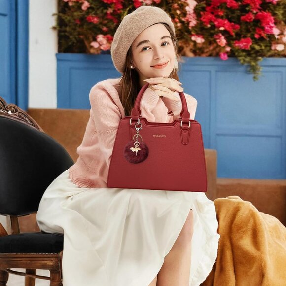 Women Red PU leather Top-Handle Waterproof Anti Theft Leather Purse Handbag - Picture 2 of 7